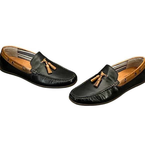 G.H. Bass Howell Black Brown Leather Tassel Slip On Driving Loafer Men 9M